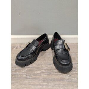 Zara Women's Back Loafers Chunky Platform Metal Buckle Shoes Y2K Slip-ons Sz 38